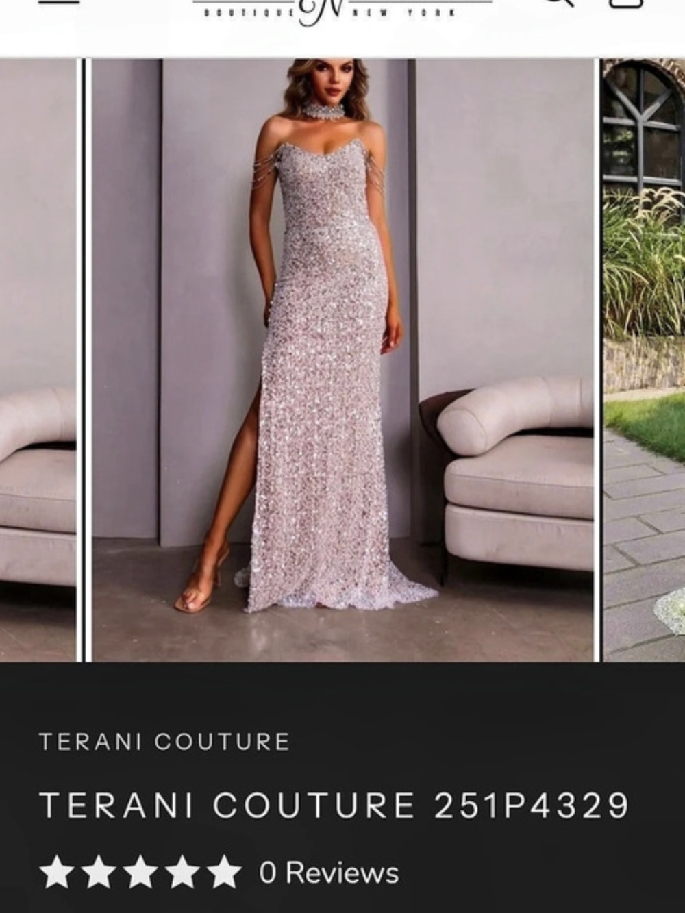 SZ- 10 Terani Couture 251P4329 Sequin Gown In Silver Nude NWT'S 😍